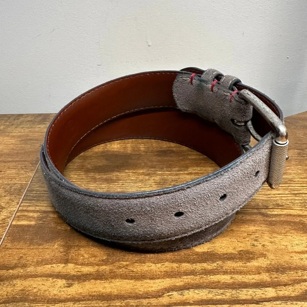 European Suede Mens Grey Leather Belt Size 32 Made in USA Distressed Buckle